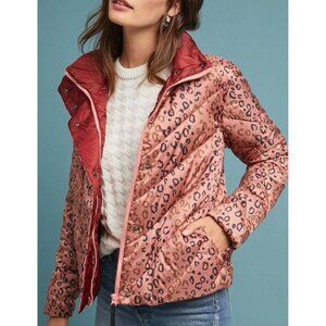 Scotch & Soda Quilted Leopard Puffer Jacket Womens Small Anthropologie Coat Pink